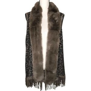 Northern Angel Open, Cheetah, Fur Collar, Fringed, Mob Wife Sweater Vest Sz S/M